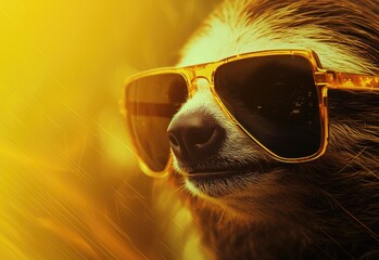 Fototapeta premium Sloth in glasses. Close-up portrait of a sloth. An anthopomorphic creature. A fictional character for advertising and marketing. Humorous character for graphic design.