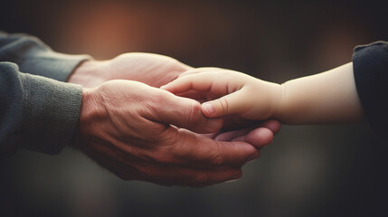 Two hands, adult and child, touching fingers in a warm light