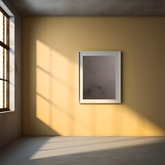 Interior of empty room with window and picture frame. 3d render