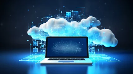 Foto op Canvas Digital representation of cloud computing with laptop and virtual interface © Artyom