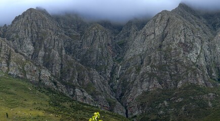 Beautiful shot of the Slanghoek, Little Drakenstein, and Elandskloof mountain ranges in South Africa