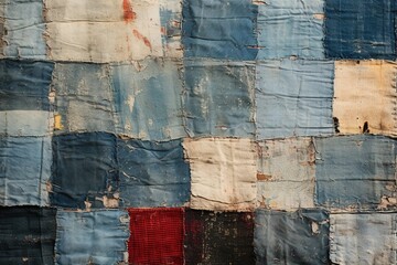 Distressed fabric of an old, cherished quilt - obrazy, fototapety, plakaty