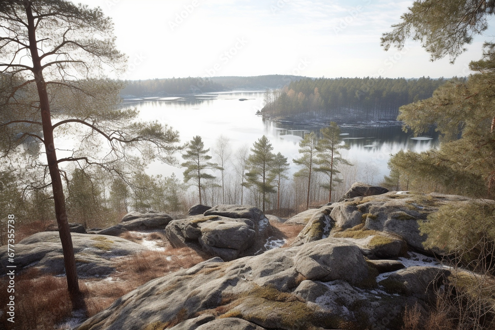 Canvas Prints rocky hill with lake view generative ai