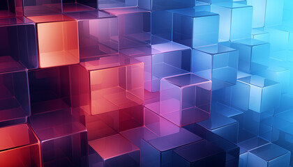 Translucent cubes stacked on top of each other. Dark color theme. Minimalistic information technology wallpaper. 