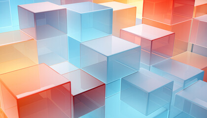 Translucent colorful cubes. 3d rendering. Minimalistic business wallpaper. 