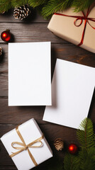 Fototapeta premium Christmas greeting card. Top view with copy space. Flat lay.