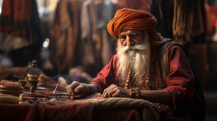 merchant in popular market of india - obrazy, fototapety, plakaty