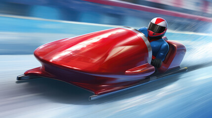 competitive olympic Bobsleigh pilot in sled going down track in winter sports - obrazy, fototapety, plakaty