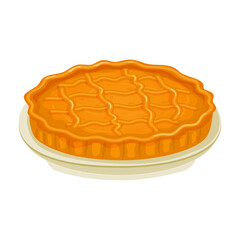 Homemade pie with pumpkin, blueberry, cherry or apple on a plate. National Pie Day holiday symbol. Clipart, icon of baking, sweet food, dessert. Vector illustration.