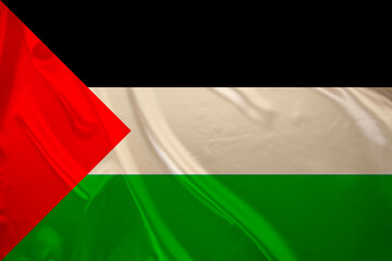 national flag of Palestine on silk with folds, concept of politics, global business, trading,...