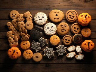Obraz premium Gingerbread on wood background. Winter holiday concept.