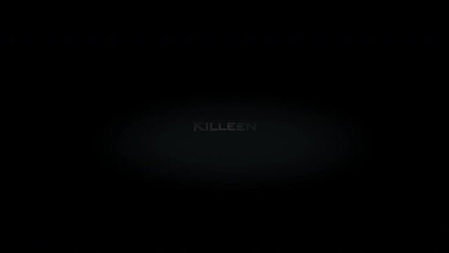 Killeen 3D title word made with metal animation text on transparent black