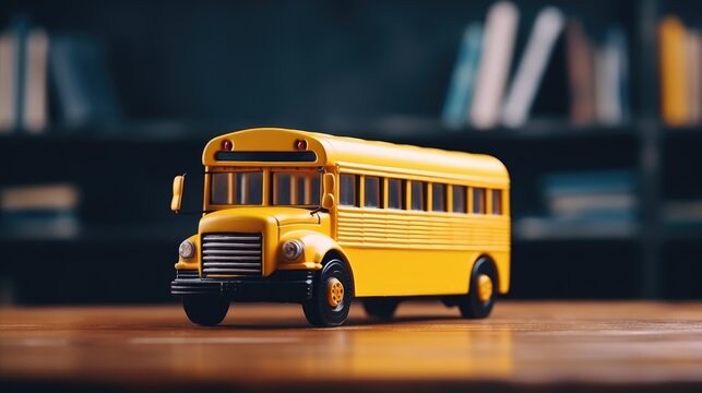 Colorful educational toy: a model school bus set in a vibrant classroom, fostering imaginative learning and play.