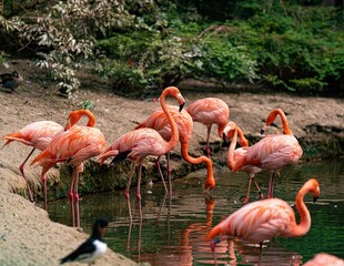 Beautiful view of flamingos on a pond