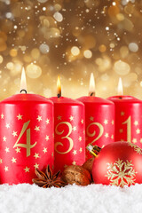 Fourth 4th Sunday in advent with candle Christmas time decoration with copyspace copy space...