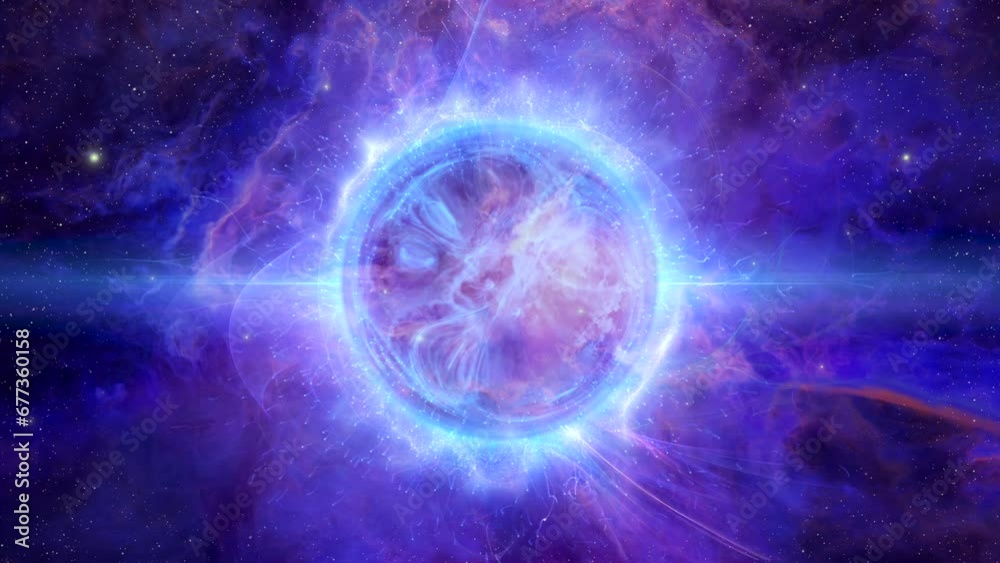 Wall mural looping animation of flying through glowing nebulae clouds and stars field. seamless loop galaxy exp