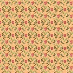 Drawing of tulips on an orange background