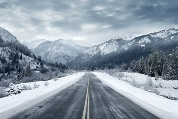 Fototapeta na wymiar A winter highway with forest covered by heavy snow. Winter seasonal concept.