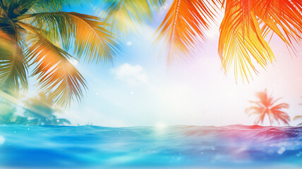 Fototapeta na wymiar beautiful wallpaper sea view with palm trees and sun and sand