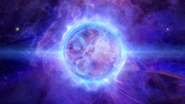 Looping animation of flying through glowing nebulae clouds and stars field. Seamless loop Galaxy exploration through outer space towards glowing Milky Way galaxy 