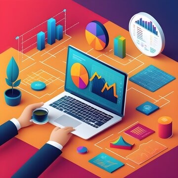Gr&aacute;ficos de negocio digital en una ilustraci&oacute;n