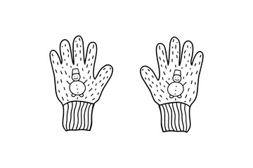 Cute knitted mittens in doodle style
