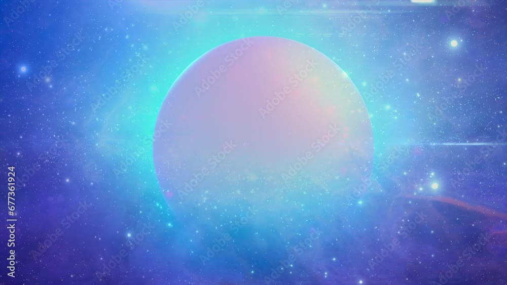 Wall mural looping animation of flying through glowing nebulae clouds and stars field. seamless loop galaxy exp