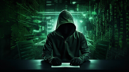 Hacker: The typical image of a hacker - obrazy, fototapety, plakaty