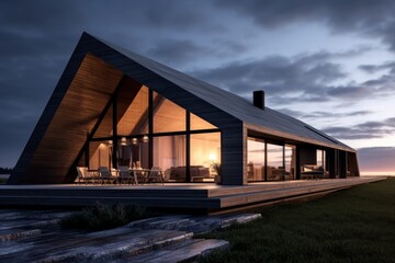 Obraz premium modern minimal house with swimming pool in the countrysid