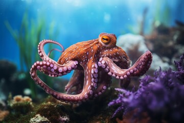 octopus swimming underwater in the sea water