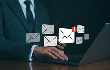 Spam mail and Phishing email, Cyber security concept. Businessman checking e-mail and sending on...