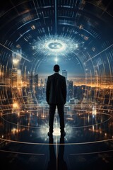 Obraz premium Digital era global leader overseeing time-zones background with empty space for text 