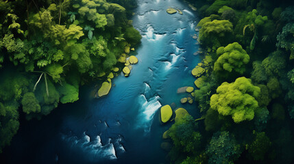 Fototapeta na wymiar Forest jungle river water trees AI imagery