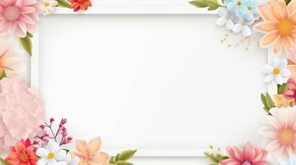 Stunning, colorful flower border with ample white space, a perfect template for cards, wedding invites, and diverse graphic designs.