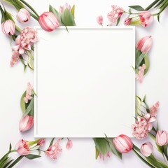 Obraz na płótnie Canvas Stunning, colorful flower border with ample white space, a perfect template for cards, wedding invites, and diverse graphic designs.