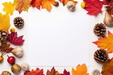Naklejka na ściany i meble Autumn colorful tree leaves a sheet of white paper. Space for text. Autumn seasonal concept.