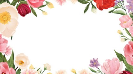 Fototapeta na wymiar Stunning, colorful flower border with ample white space, a perfect template for cards, wedding invites, and diverse graphic designs.