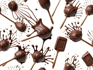 wire whisk chocolate splashes on white solid background