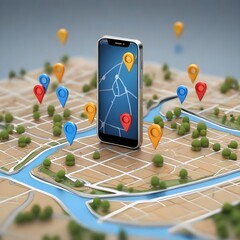 3D Map pins GPS, navigator pin checking points, 3D World Map icon, samrtphone technology 