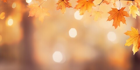 Naklejka na ściany i meble Golden Maple Leaves Autumn s Majestic Sunset Landscape, Generative AI