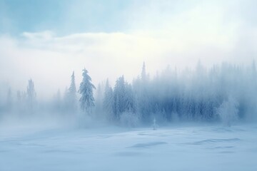Fototapeta na wymiar Foggy winter forest with snow. Winter seasonal concept.