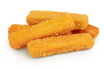 Fish finger or stick isolated on white background with full depth of field