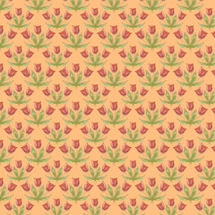 Drawing of tulips on an orange background.\