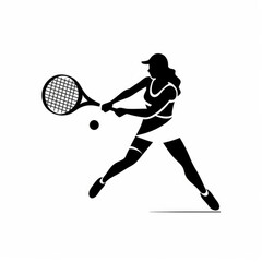 Black illustration of a woman playing tennis