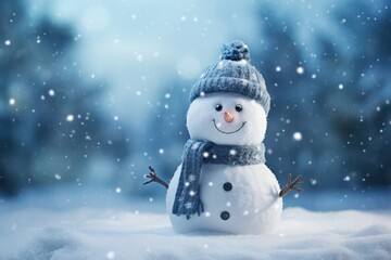 Cute snowman in Winter. Winter seasonal concept.