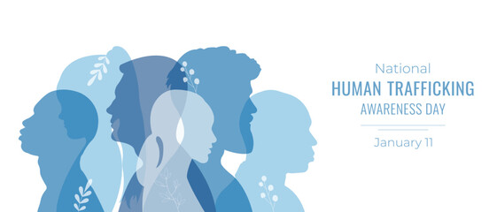 National day against human trafficking.Banner with silhouettes of people.January 11.Vector illustration.