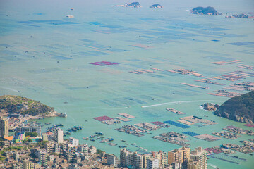 Flag crown in Lianjiang County, Fuzhou City, Fujian Province - high angle view of the seaside city