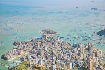 Flag crown in Lianjiang County, Fuzhou City, Fujian Province - high angle view of the seaside city