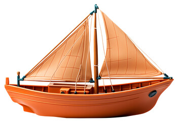 wooden sailing boat, orange, isolated