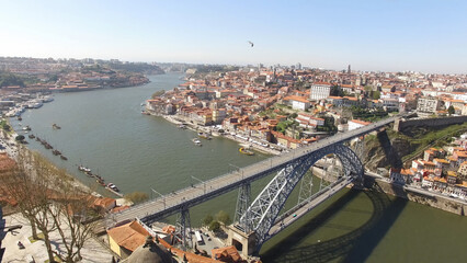 Aerial Photography Historic city of Porto and River Douro in Portugal.  Travel Destination